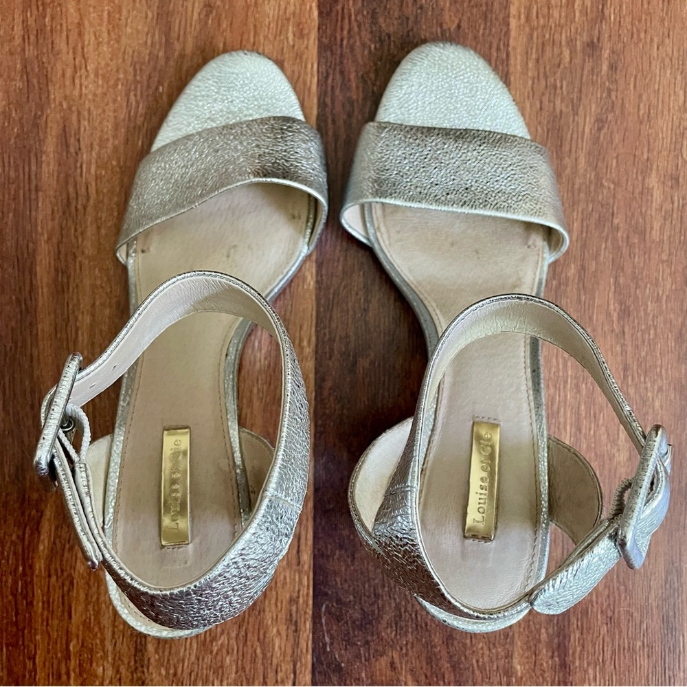 Louise et Cie Women’s Metallic Silver Strappy Wedge Heel Sandals Size 10 Glam